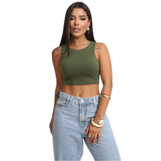 Cropped Canelado com Forro Duplo Regata Slim Tamanho Único Jussara em Oferta na Shopee