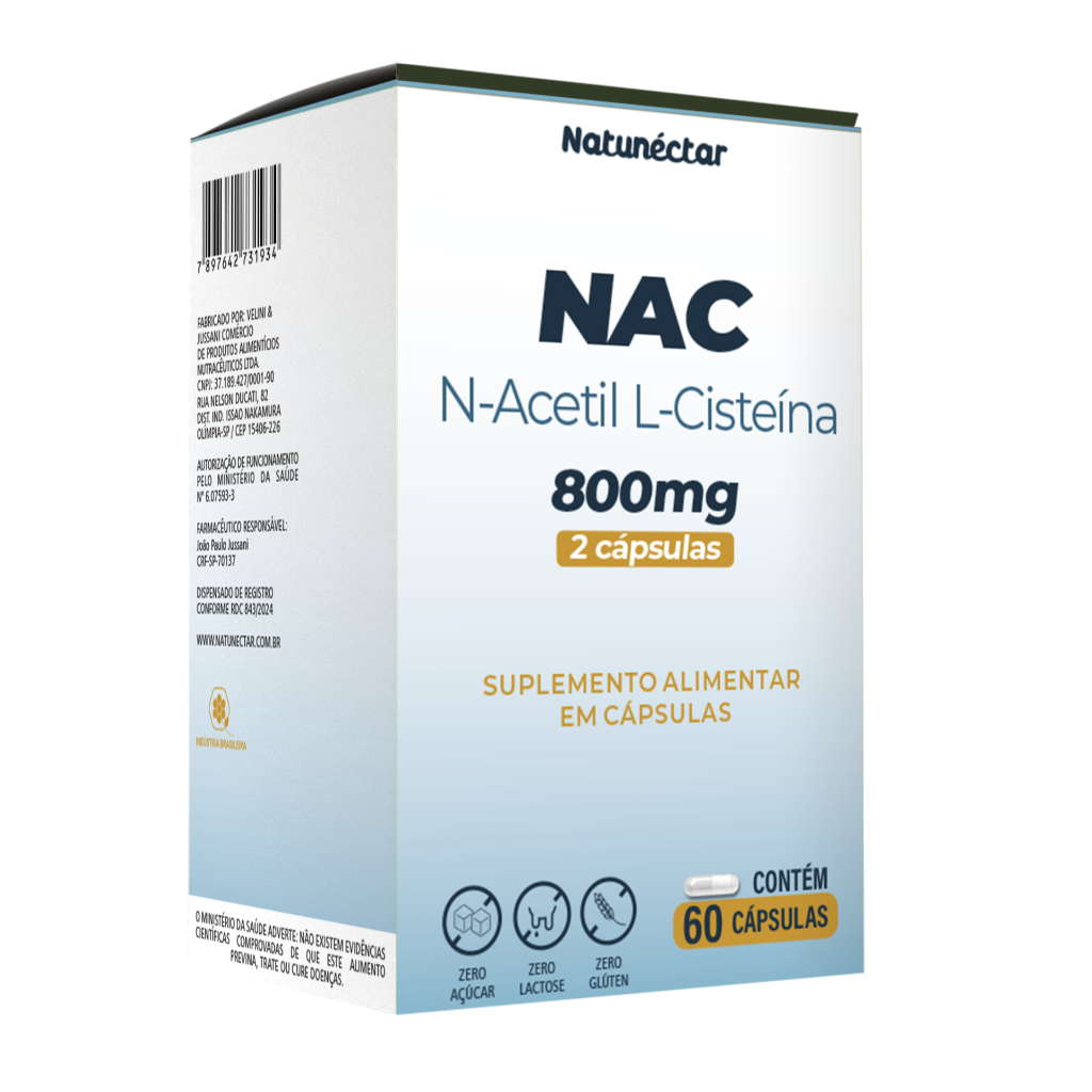 NAC 800mg 60 Cápsulas - N-Acetil L-Cisteina - Nac