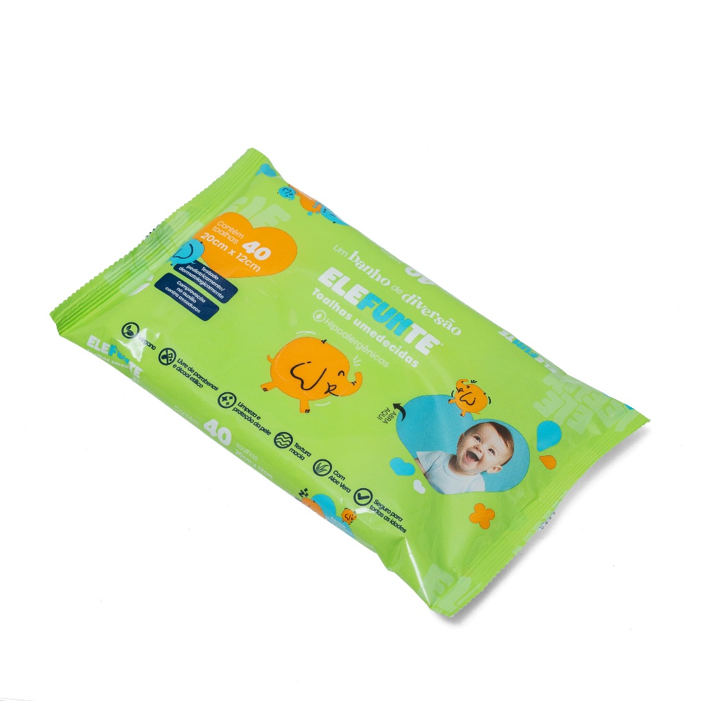 Kit com 10 Pacotes de Toalhas Umedecidas Elefunte - 40 Folhas – Testado Dermatologicamente