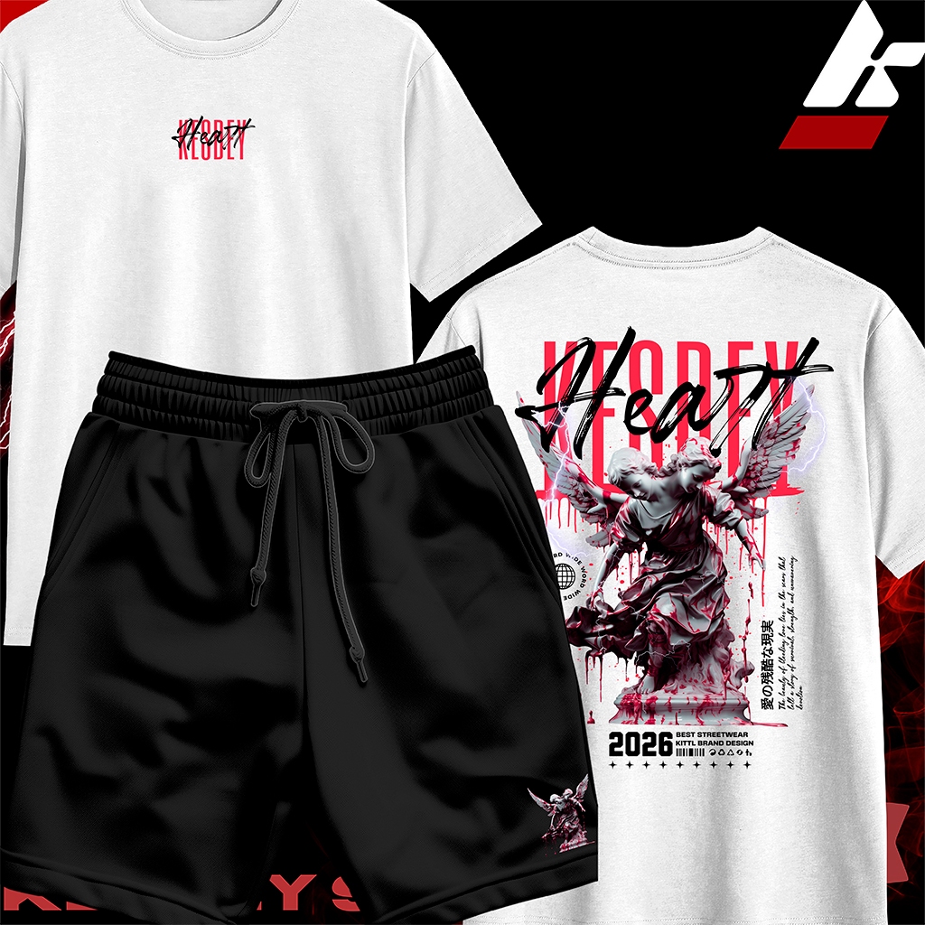 KIT Camisa Streetwear 100% Algodão e Bermuda Mauricinho Estampa KESDEY ANJO HEART