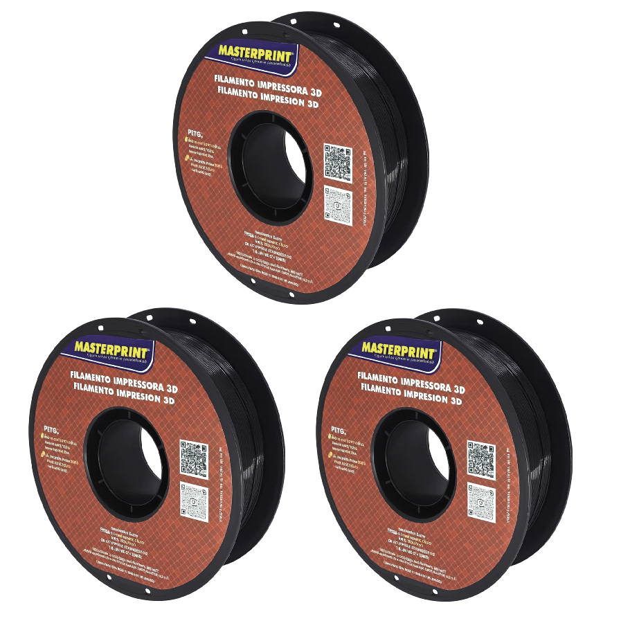 Kit 3x Filamento PETG Preto MasterPrint Premium 1Kg Impressora 3D