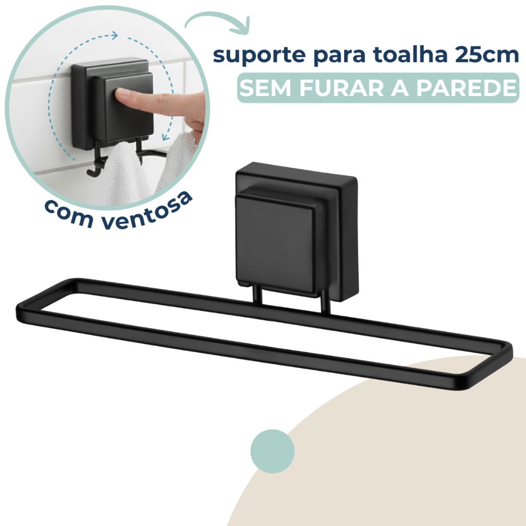Suporte Porta Toalha Rosto Banheiro Lavabo Com Ventosa Preto Fosco em Oferta na Shopee