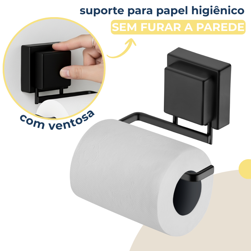 Suporte Porta Papel Higiênico De Parede Porta Rolo Banheiro Lavabo Ventosa Sem Furo Preto Fosco em Oferta na Shopee