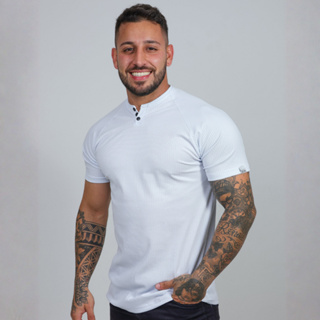 Camiseta Masculina Manga Curta Raglan Modelo Henley Premium em Oferta na Shopee