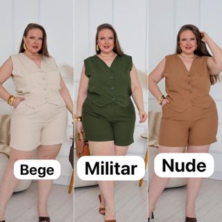 Conjunto feminina marrante: short e colete elegante em Oferta na Shopee