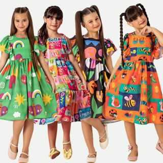 Vestido Infantil Menina Evangélico Soltinho Festa Feminino Estampado Babado Verão Moda 10 a 16 Midi em Oferta na Shopee