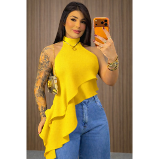 Blusa Regata Feminina Gola Alta Estilosa Elegante Tecido  Dunas Premium Liso em Oferta na Shopee