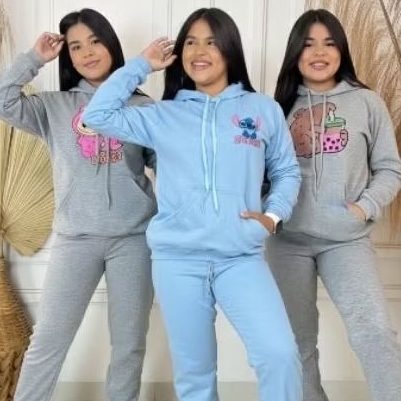 Conjunto Moletom Flanelado Juvenil Menina Agasalho De Frio Inverno Casaco + Calça Tecido Premium 100% Algodão