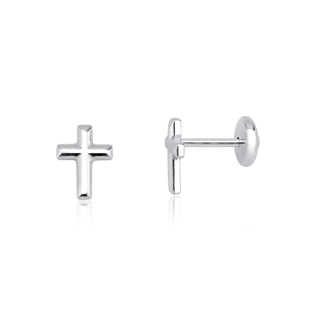 Brinco segundo furo cruz lisa 4 x 6mm prata 925 em Oferta na Shopee