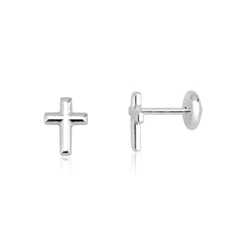 Brinco segundo furo cruz lisa 4 x 6mm prata 925