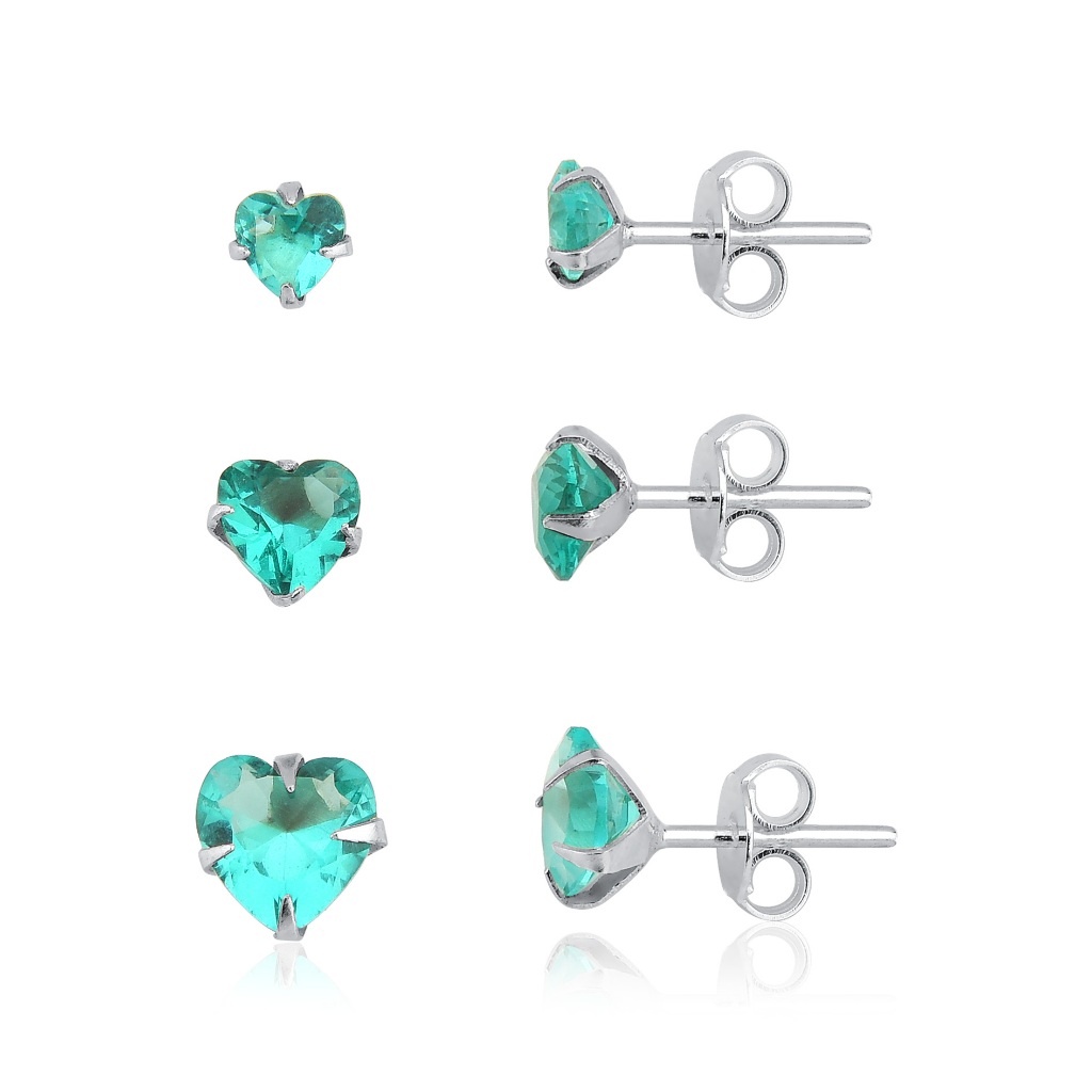 Kit Trio de Brincos Coração Turmalina Prata 925 em Oferta na Shopee