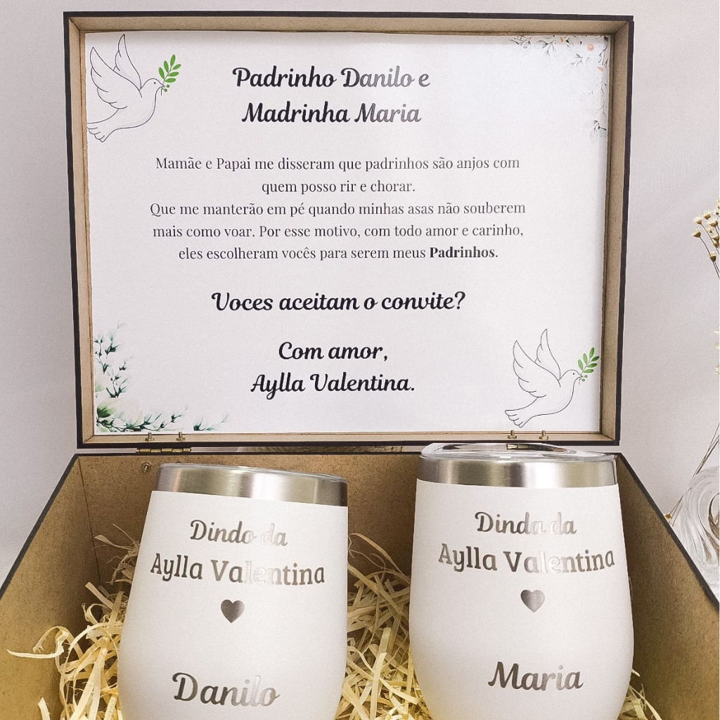 Kit Convite para Padrinhos com Copos Térmicos e Caixa MDF em Oferta na Shopee
