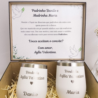 Kit Convite para Padrinhos com Copos Térmicos e Caixa MDF em Oferta na Shopee