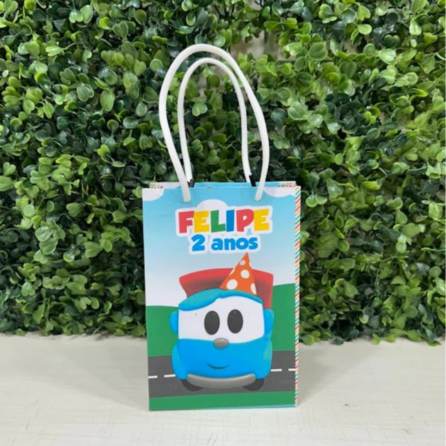 Sacolinha Léo o caminhão - Carrinhos - PEGUE E MONTE - Personalizados - Lembrancinhas - Stitch - kit festa
