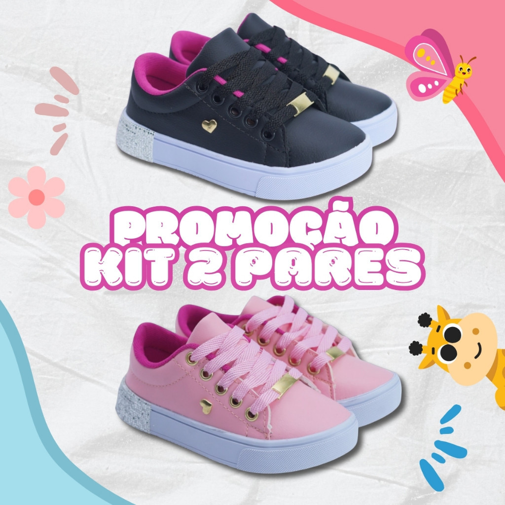 Kit 2 Pares Tênis Infantil Feminino Ultra Confortável Escolar Leve 25-36 Envio Rápido