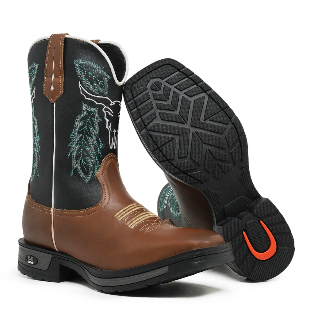 Texana Masculina Sola Jumper Bico Quadrado Botina Bota Country Txc Cavalgada Pecuaria Farm Montaria