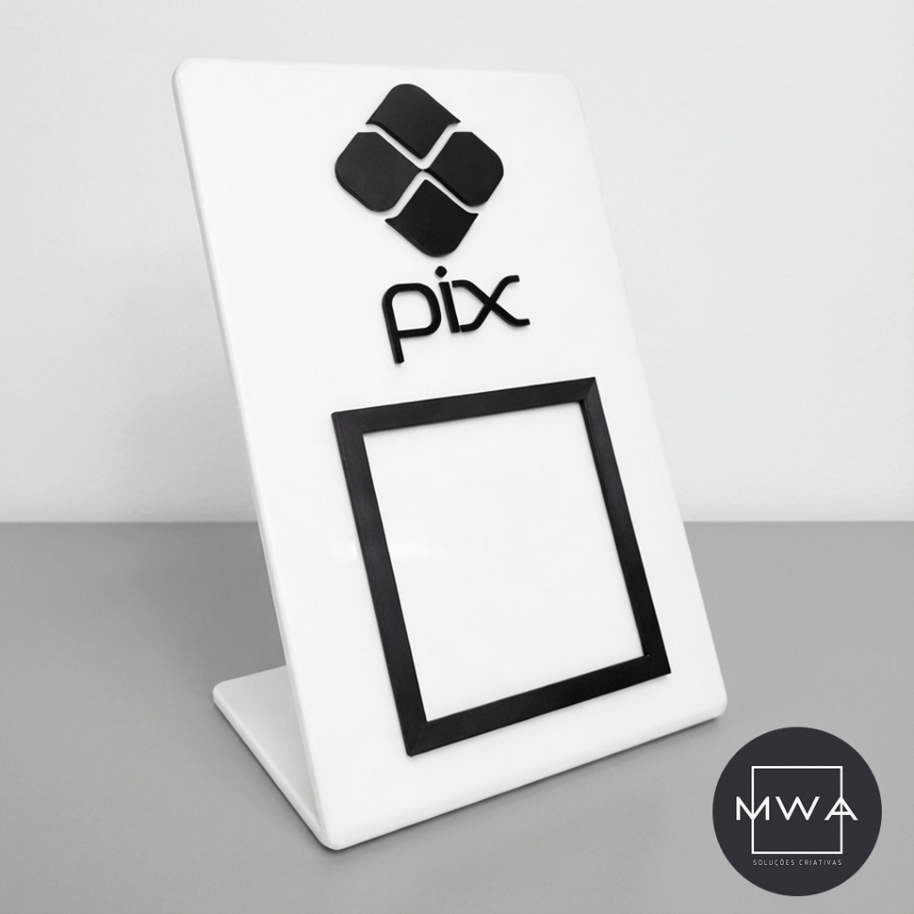 Placa Pix Acrílico para QR Code - Suporte Display de Mesa ou Balcão