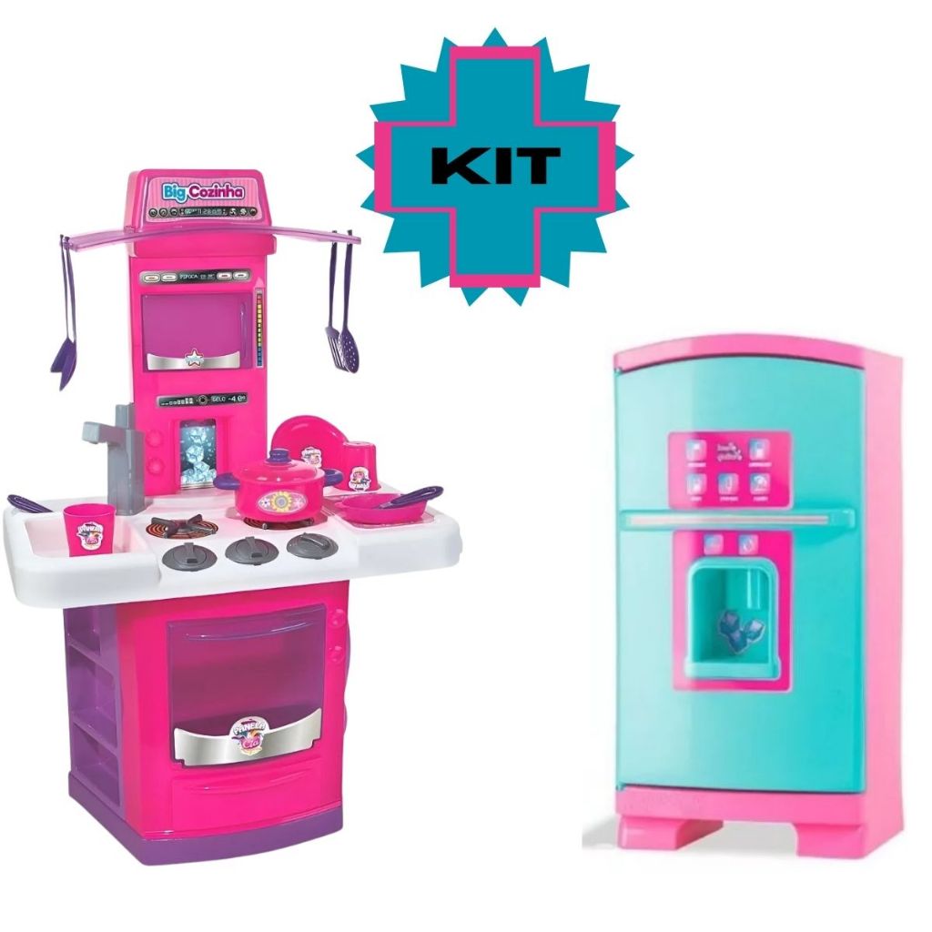 Cozinha Big Infantil Completa Kit Fogão Mini Geladeira Rosa