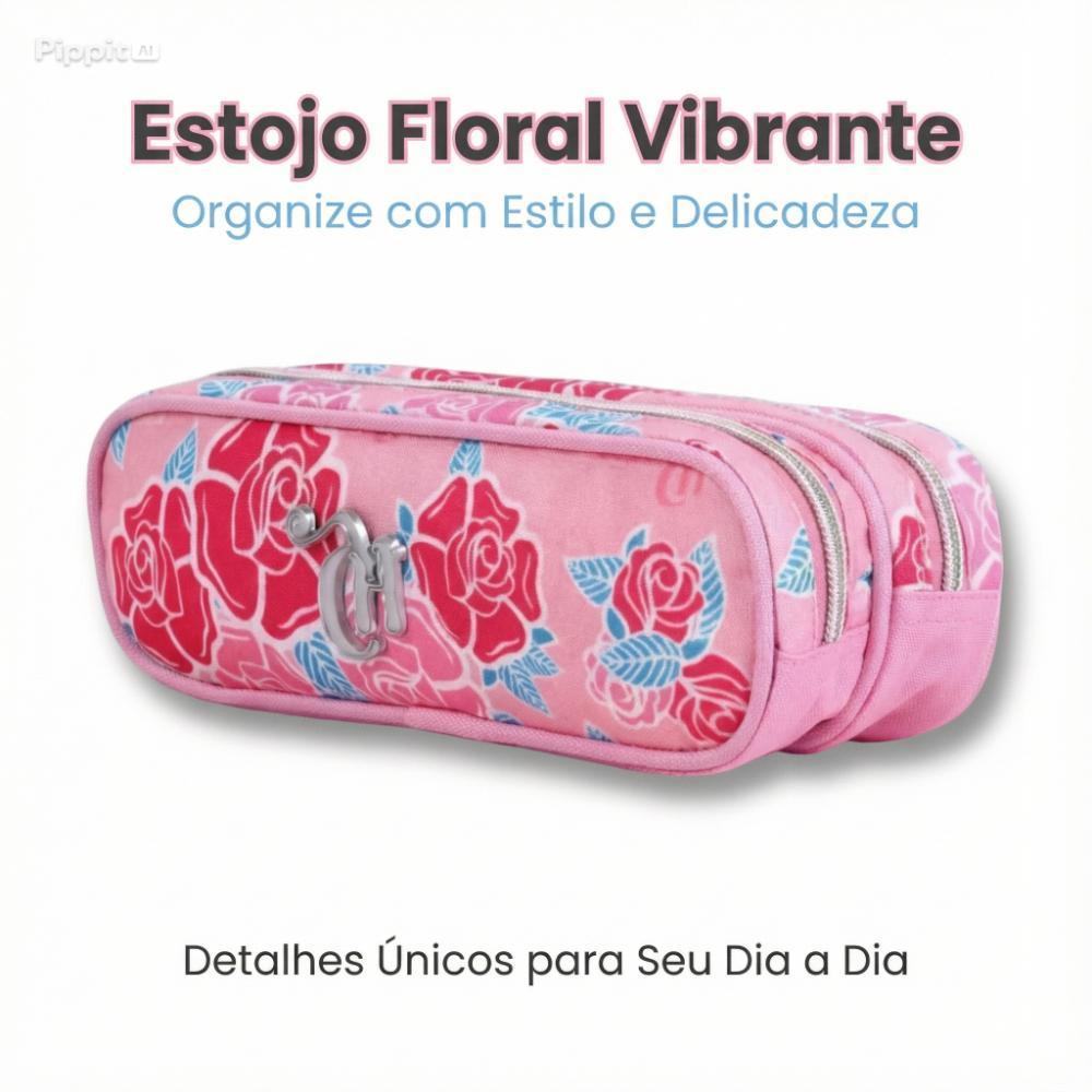 Estojo Escolar Capricho Rosa 2 Divisórias | Feminino | Resistente e Espaçoso