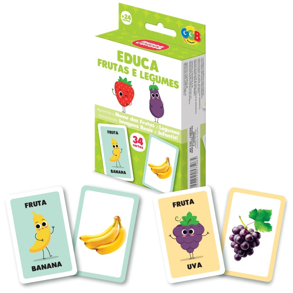 JOGO EDUCA FRUTAS E LEGUMES 34 CARTAS GGB BRINQUEDO MESA IMAGEM REAL NOME EDUCATIVO INFANTIL CRIANÇA