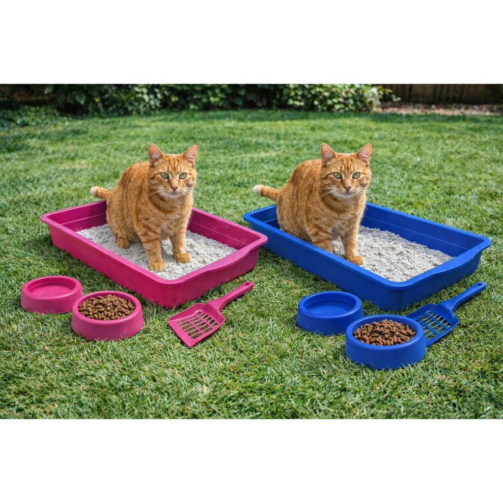 KIT BANDEJA PARA GATOS 4 PEÇAS 1 BANDEJA SANITÁRIA PARA GATOS   2 COMEDOURO  1  PA