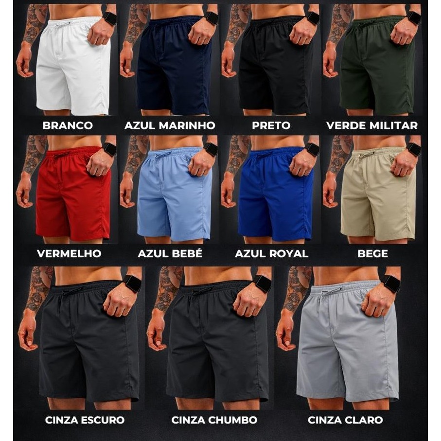 Kit 3 Shorts Tactel Masculino Adulto – Variedade e Conforto P ao GG MODA PRAIA ACADEMIA MASCULINA MASCULINO MAURICINHO