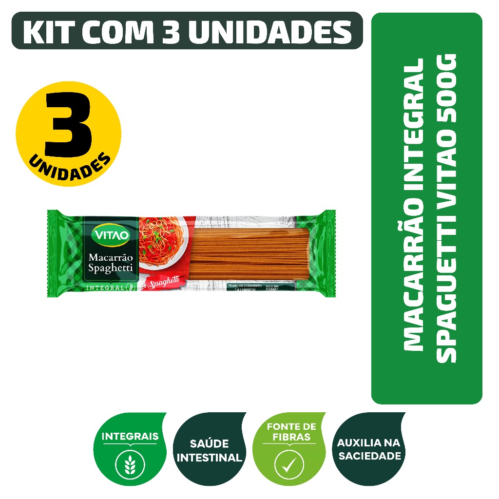 Kit Macarrão Integral Spaguetti Vitao 500G - 3 Unidades em Oferta na Shopee