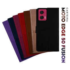 Capa Case Capinha Carteira Flip Cover Couro Sintético PRETA Para Motorola Moto Edge 50 Fusion Xt2429 6.7 Cell in Power25