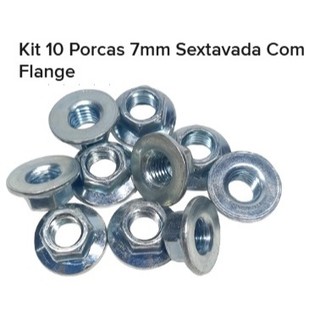 Kit 10 Porcas 7mm Sextavada Com Flange
