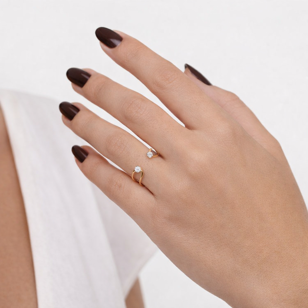 Anel Regulável Feminino Dourado Zircônia Dupla Minimalista com Garantia Banhado a Ouro 18k