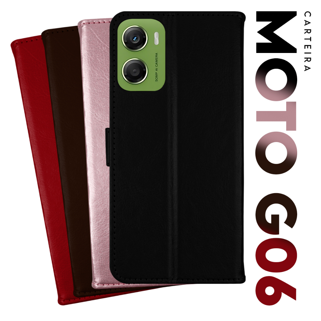 Capa Capinha Case Flip Carteira Couro Sintético PRETA Motorola Moto G06 Xt2535 tela 6.88 pol Cell in Power25