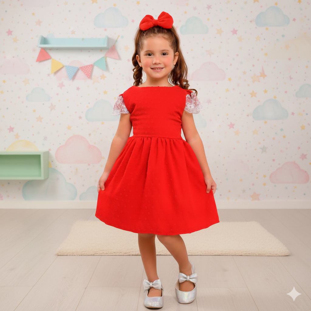 Vestido Renda Costa Nua Menina Rodado Elástico Casual Infantil Lacinho Presente Luxo Delicado Charme