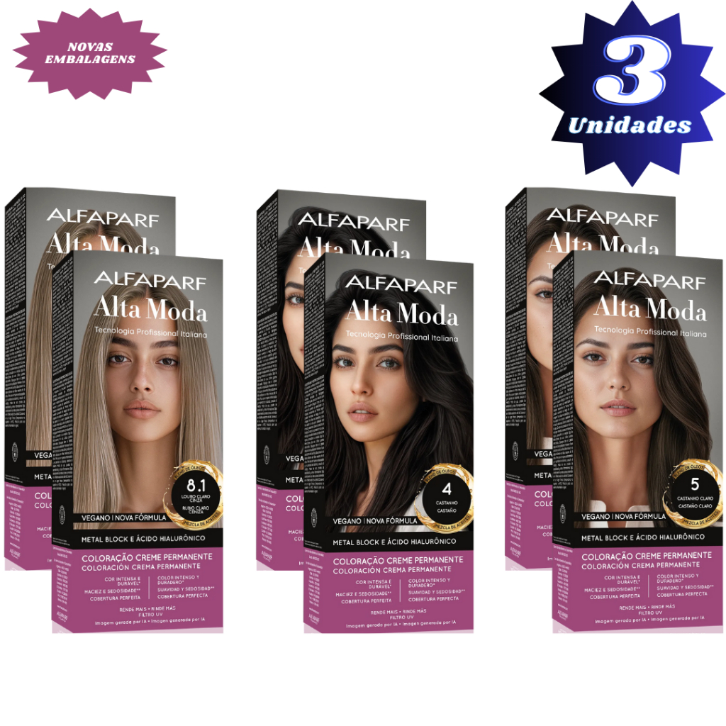 KIT COM 3 TINTA ALTA MODA. em Oferta na Shopee