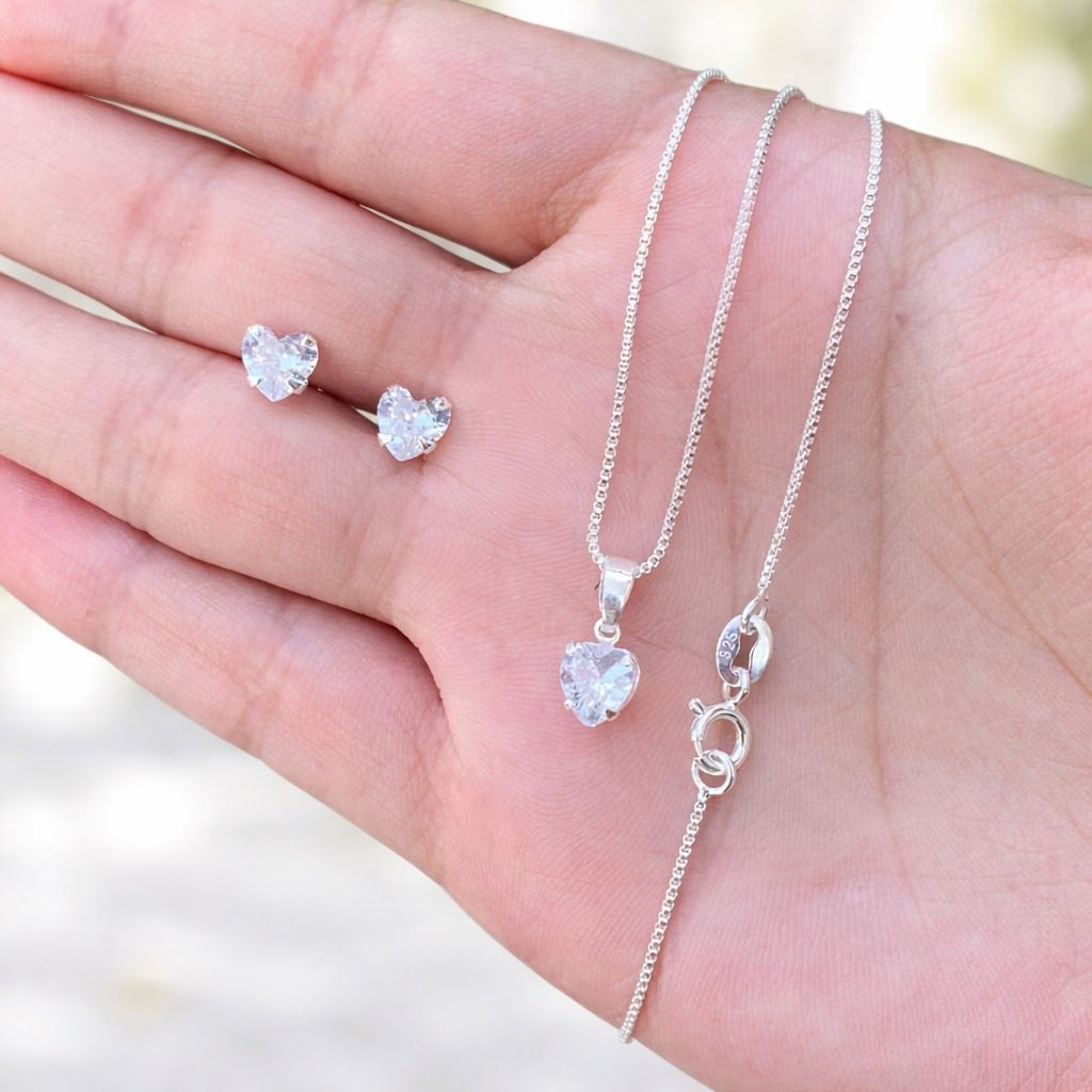 Kit ponto de luz coração colar + brinco ponto de luz prata F925 conjunto em Oferta na Shopee