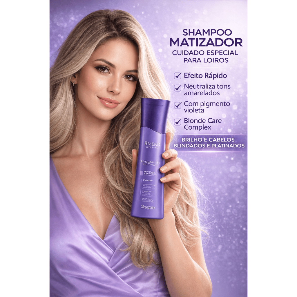 Shampoo Amend Specialist Blonde Matizador 250ml Efeito Rápido para Cabelos Loiros Luminosos