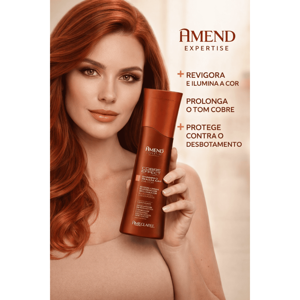 Shampoo Amend Cobre Effect 250ml Realce Vibrante da Cor e Brilho dos Cabelos Acobreados