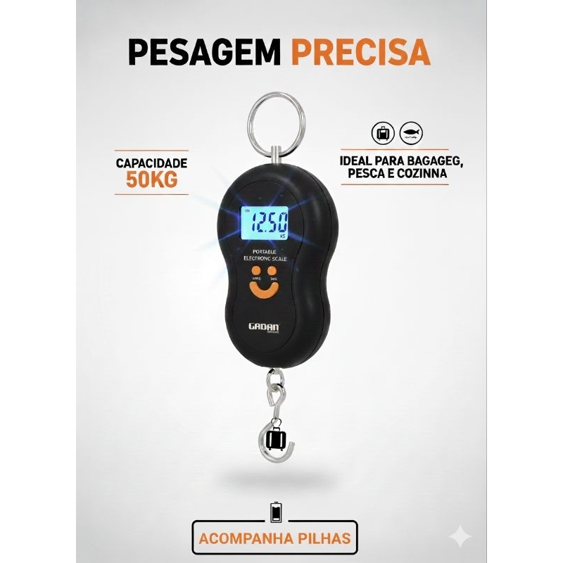Balança Digital de Cozinha Belakaza –Alta Precisão (Até 10kg) e Balança Digital de Mão Portátil 50kg Gancho Pesca e Mala