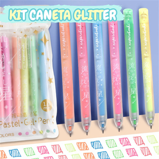 Kit 6 Caneta Glitter Gel Pastel Ponta 1.0mm Escrita Suave e Marcante Material Escolar Fofo Papelaria em Oferta na Shopee