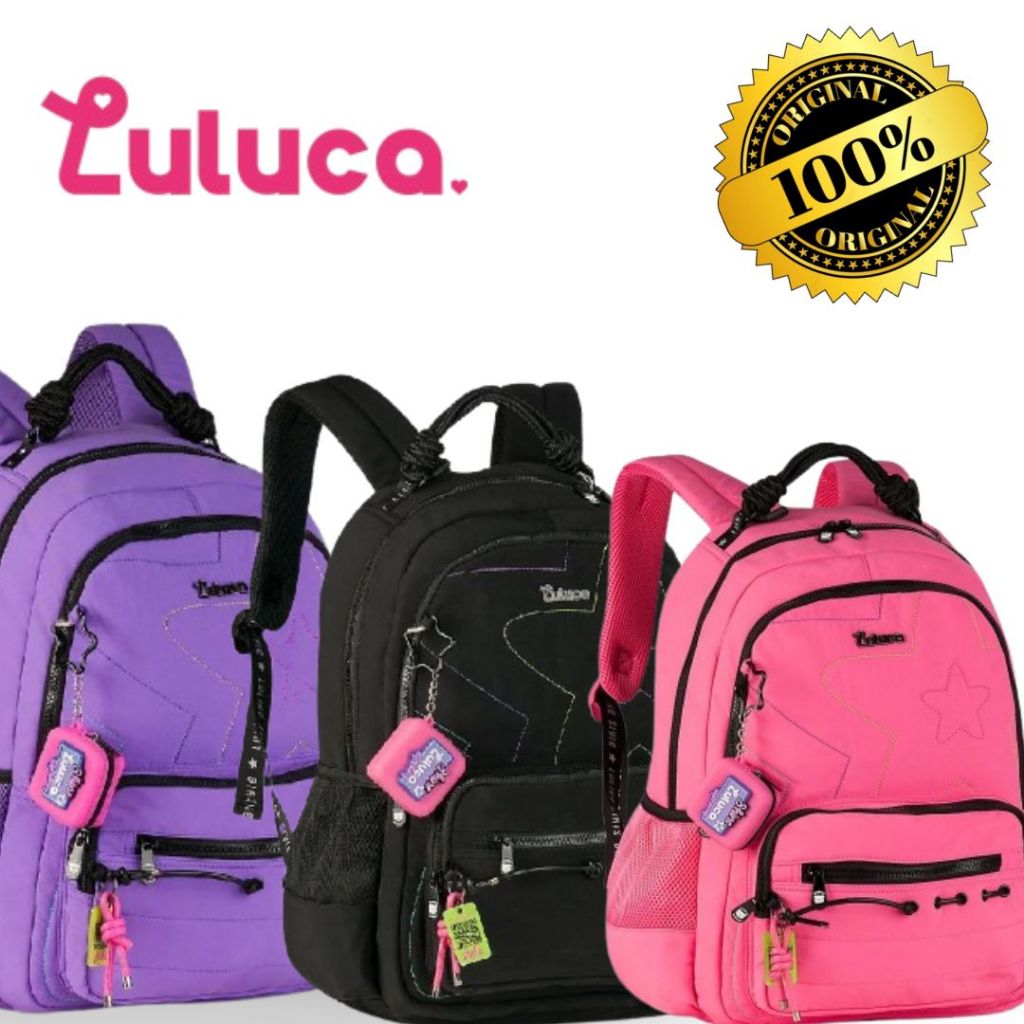 Mochila de Costas Oficial Luluca Escolar Juvenil Feminina Grande LU27033 Soft Bolso Antifurto