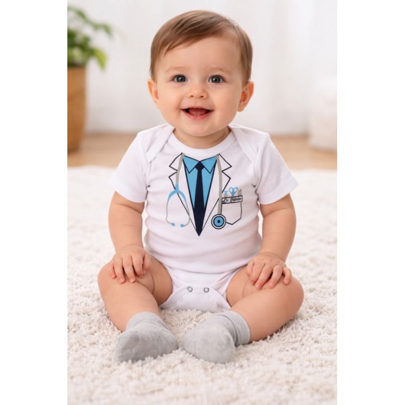 Body MÉDICO / ENFERMEIRO  BORI ROUPA DE BEBÊ MÉDICO ALGODÃO PROMOÇÃO BORE