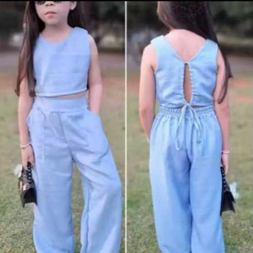 Moda Verão;  Conjunto Juvenil,  Calça Pantalona  e Cropped   do 10 ao 16 Anos no tecido Duna Linho em Oferta na Shopee