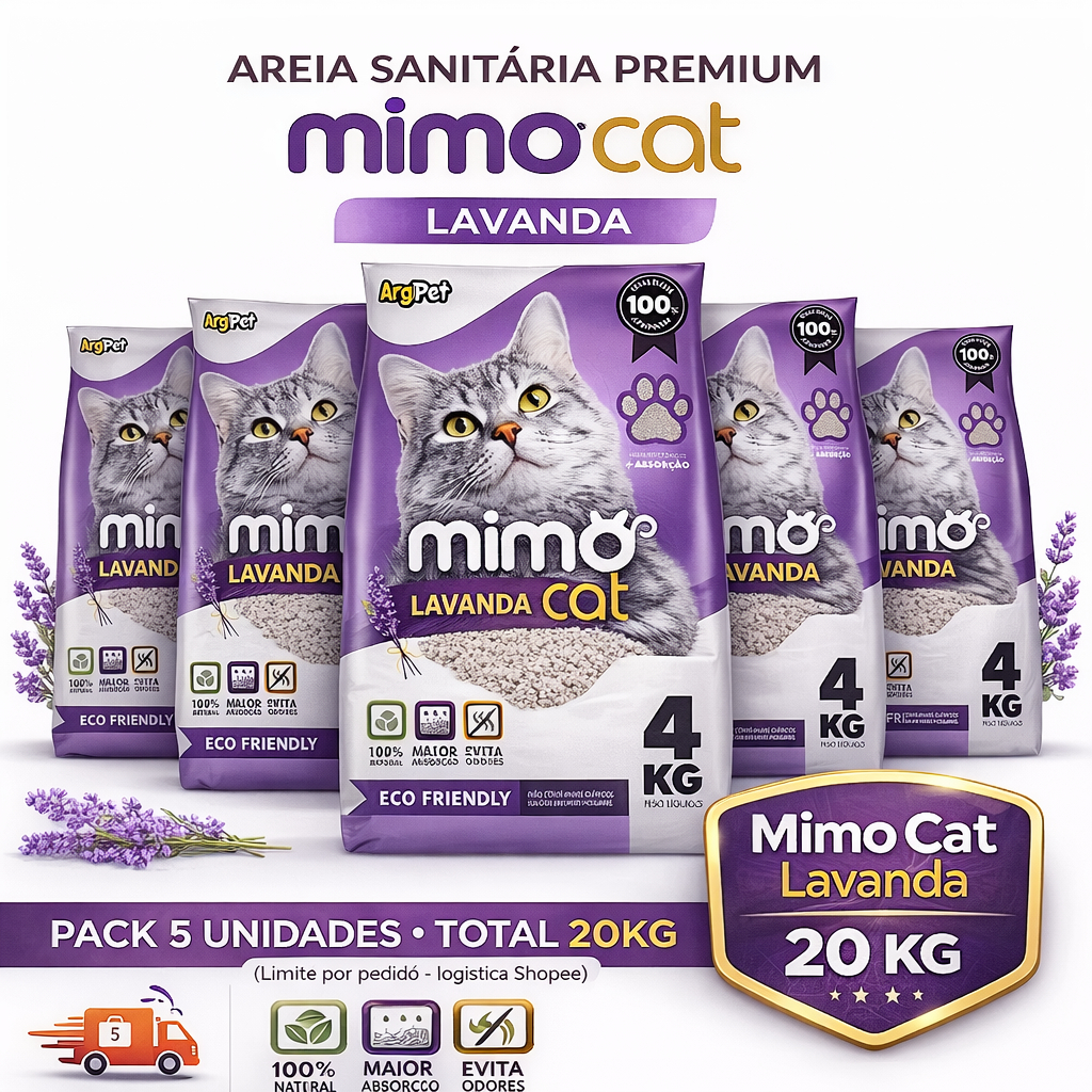Areia Mimo Cat Lavanda 4kg – Mais Absorção e Controle de Odores que Areias Comuns em Oferta na Shopee