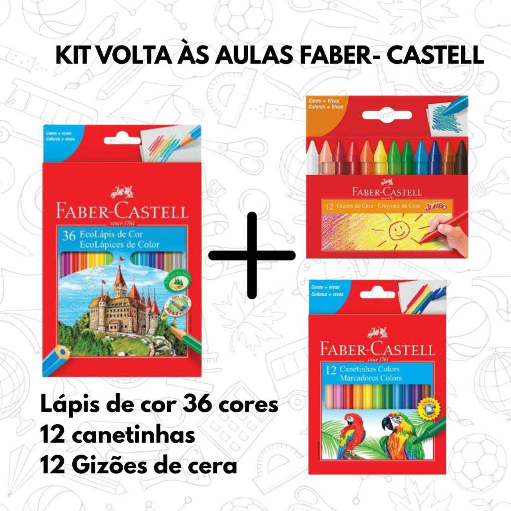 Kit Faber-Castell - Lápis de cor 36 cores + Canetinha 12 cores + Giz de cera 12 cores