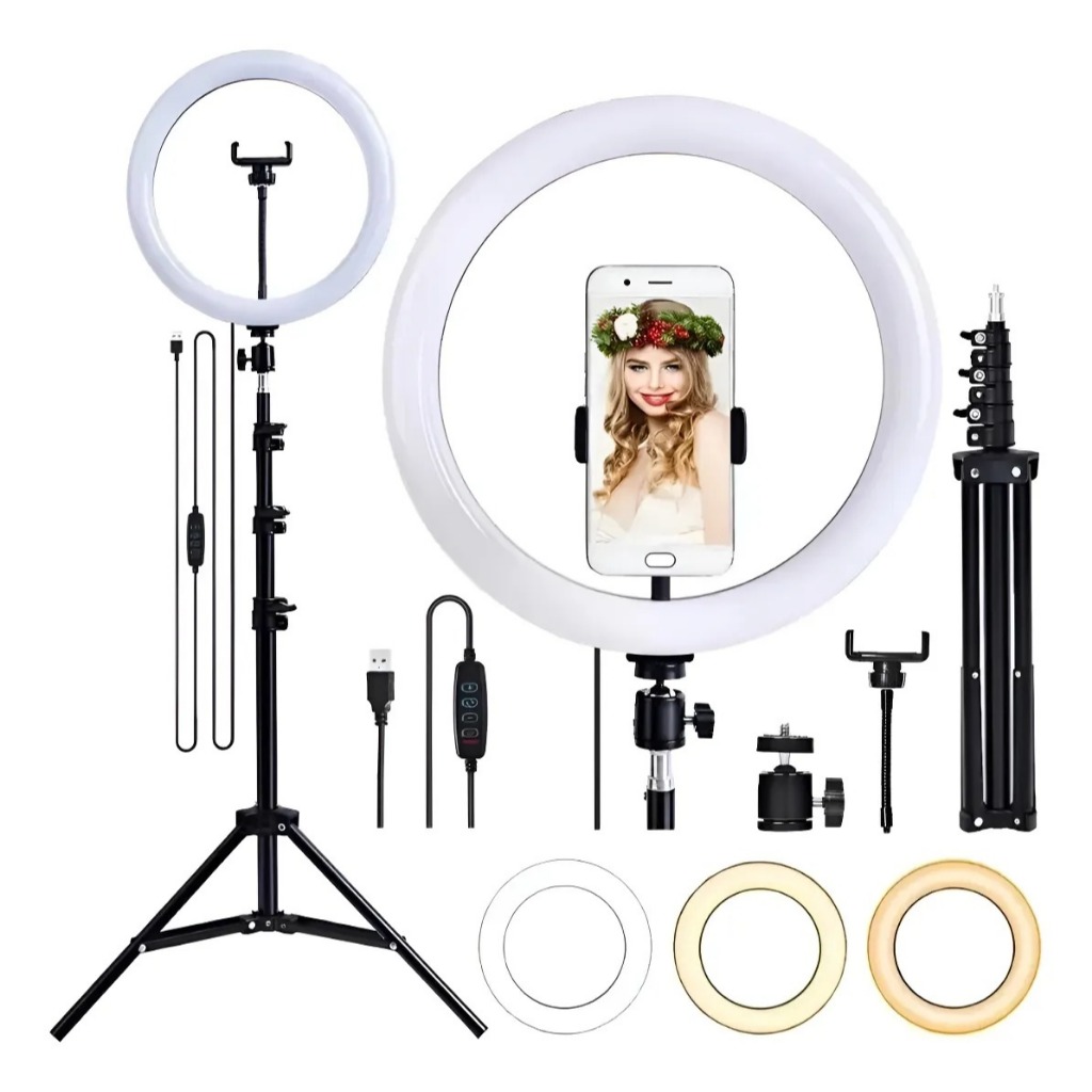 Iluminador Ring Ligth Luz 26cm Make Fotos Com Tripé 1.60 Dimmer Selfie
