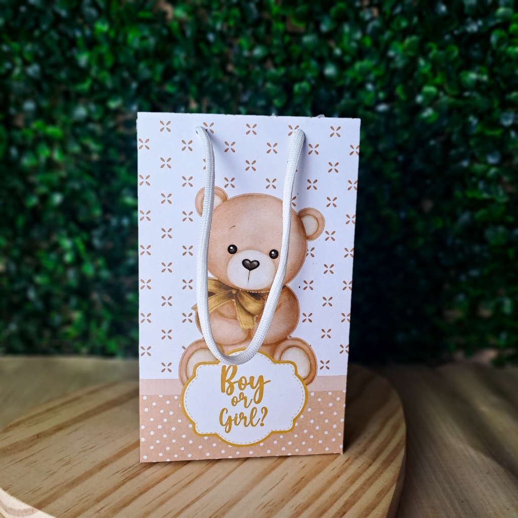 Sacolinha P Ursinho Bege Personalizados /Lembrancinha de Festa /Aniversário/ Chá Revelação