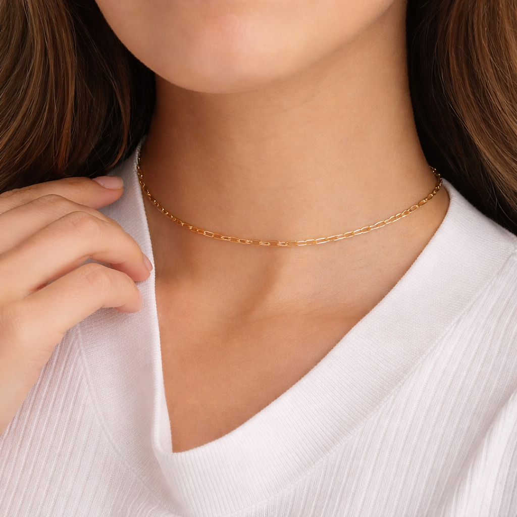 Colar Elo Dourado Feminino, Corrente Moderna para Presentear ou Usar em Festa Folheado a Ouro 18k