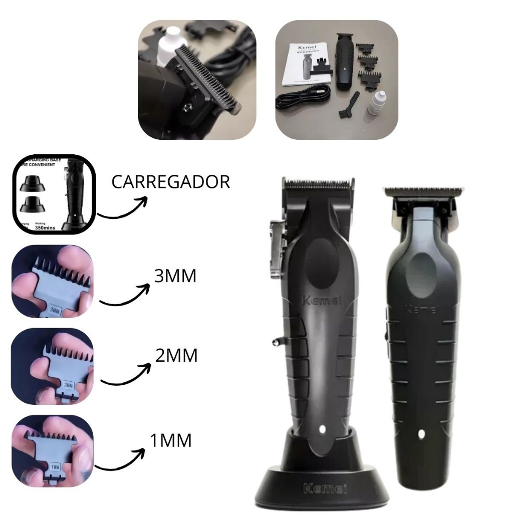 Combo Kemei Original: Máquina Cortar Cabelo 2299 + Máquina Acabamento 2296