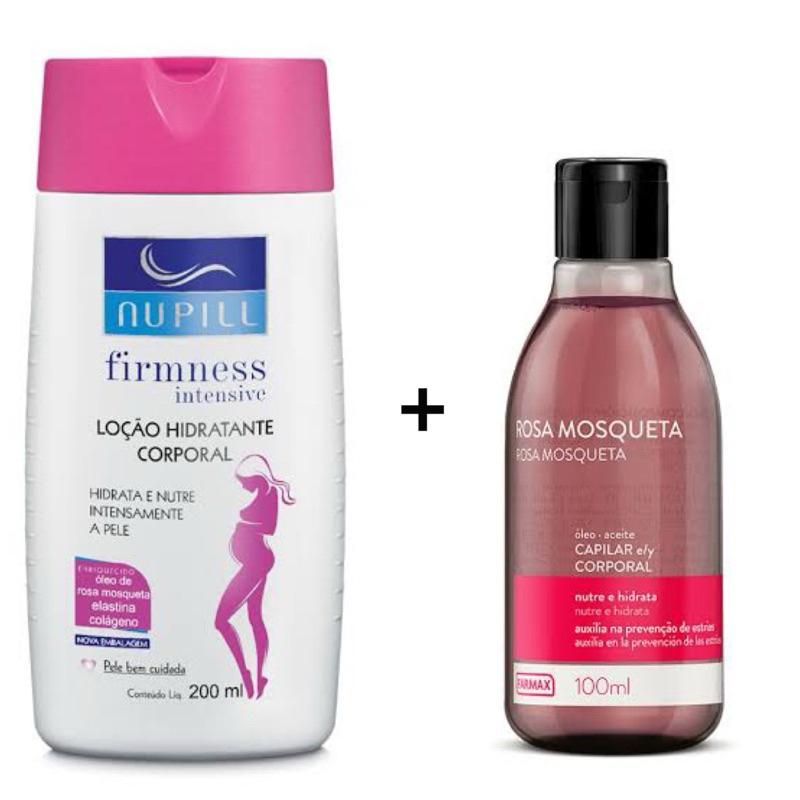 Kit Gestante anti-estrias Rosa Mosqueta 1 hidratante corporal 200ml + 1 óleo corporal 100ml
