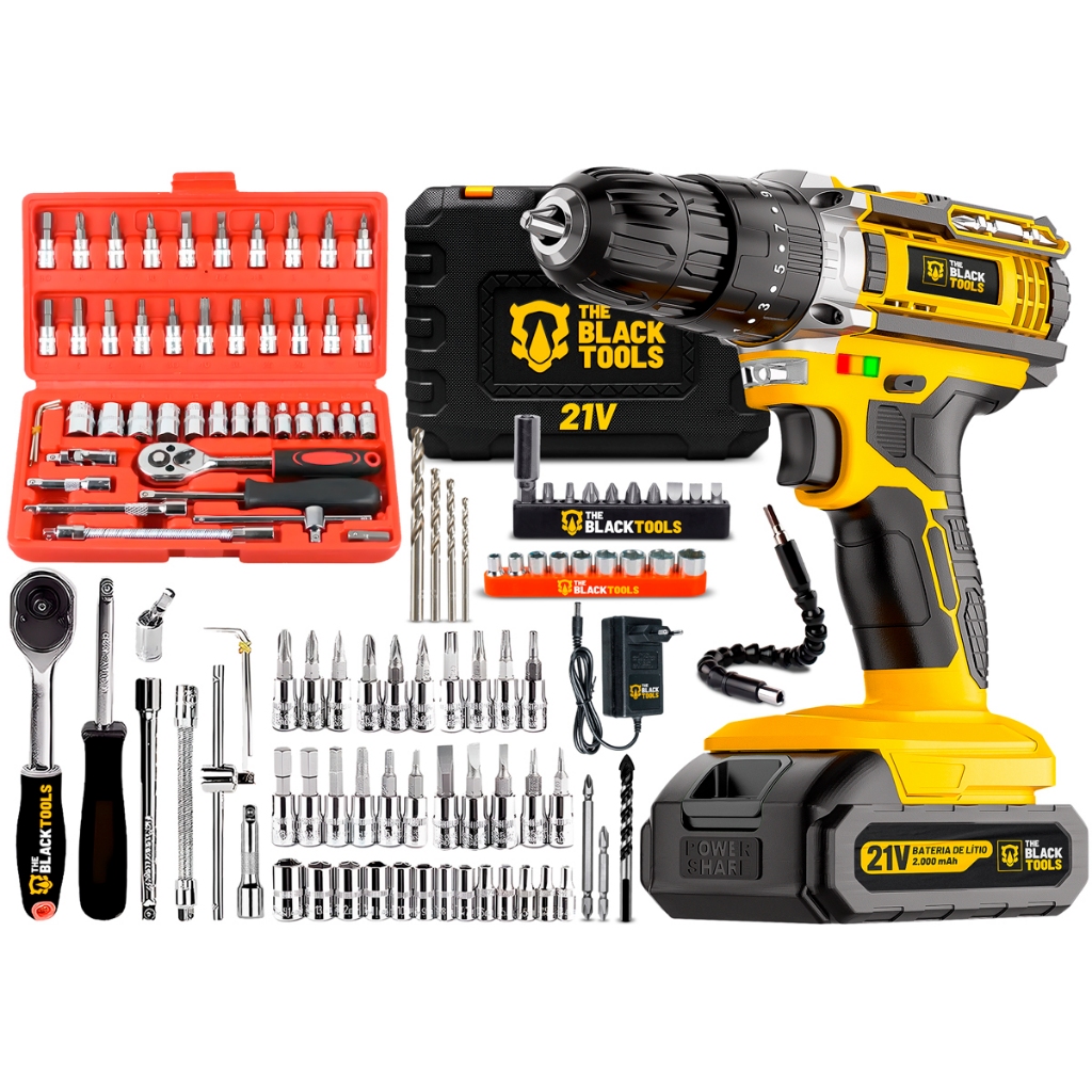 Parafusadeira Furadeira De Impacto Profissional 21v Tb-21pw + Jogo De Ferramentas Multiuso 46 Peças em Oferta na Shopee