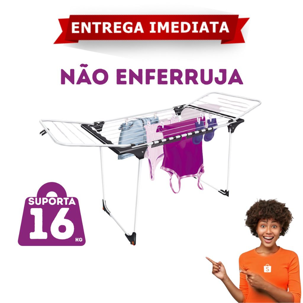 Varal Inox De Chão Com Abas Branco Secalux 16kg em Oferta na Shopee